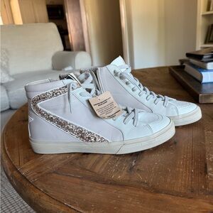 ShuShop Woman's Neutral Glitter High-Top Sneakers